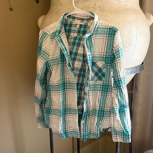 Victoria's Secret Teal and Pink Plaid Shirt and pants set